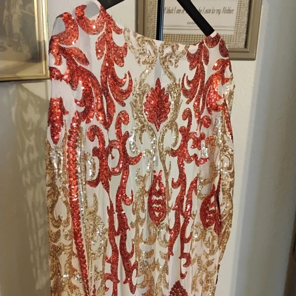 Southern Fried Chics Women's Size XXXL Red & Gold Sequin Duster Kimono - Picture 5 of 8